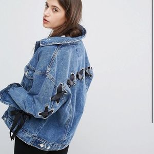 Bershka Ribbon Sleeve Detail Denim Jacket